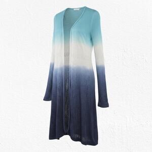 Moth Anthropologie Blue Ombre Open Knit Duster Cardigan Sweater Size Small